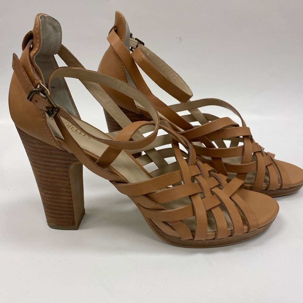 Seychelles Tan Leather Woven Stack Heel Sandals‎ - Picture 6 of 6